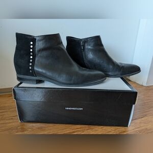 Nine West Black Leather Ankle Boots Low Heel 6.5